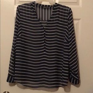 Sheer Striped Button Up Blouse